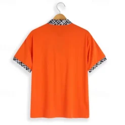 OUKU Men's Cotton Blend Polo Shirt Golf Shirt Casual Holiday Lapel Short Sleeve Fashion Basic Houndstooth Plaid / Check Patchwork Pocket Summer Regular Fit Dark Grey White Sky Blue Orange Khaki Cotton