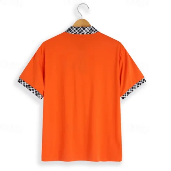 OUKU Men's Cotton Blend Polo Shirt Golf Shirt Casual Holiday Lapel Short Sleeve Fashion Basic Houndstooth Plaid / Check Patchwork Pocket Summer Regular Fit Dark Grey White Sky Blue Orange Khaki Cotton