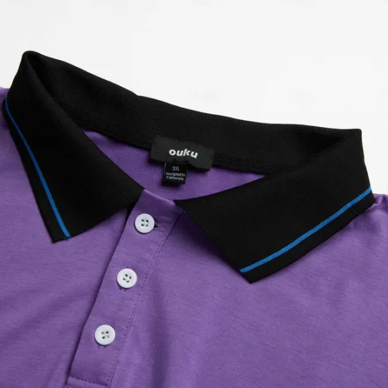 Clearance OUKU Men's Cotton Blend Polo Shirt Golf Shirt Casual Holiday Lapel Short Sleeve Fashion Basic Color Block Patchwork Pocket Summer Regular Fit Dark Grey Purple Cotton Blend Polo Shirt