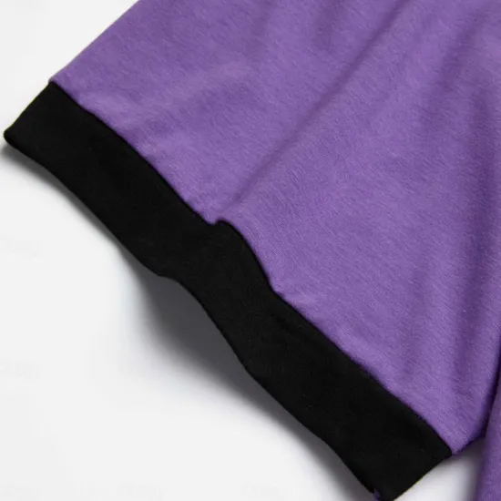 Clearance OUKU Men's Cotton Blend Polo Shirt Golf Shirt Casual Holiday Lapel Short Sleeve Fashion Basic Color Block Patchwork Pocket Summer Regular Fit Dark Grey Purple Cotton Blend Polo Shirt
