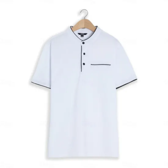 New OUKU Men's Cotton Blend Polo Shirt Golf Shirt Street Casual Stand Collar Banded Collar Short Sleeve Fashion Basic Plain Classic Summer Regular Fit Navy Black White Red Cotton Blend Polo Shirt