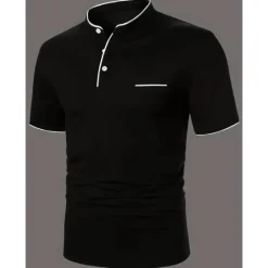 New OUKU Men's Cotton Blend Polo Shirt Golf Shirt Street Casual Stand Collar Banded Collar Short Sleeve Fashion Basic Plain Classic Summer Regular Fit Navy Black White Red Cotton Blend Polo Shirt