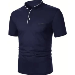 New OUKU Men's Cotton Blend Polo Shirt Golf Shirt Street Casual Stand Collar Banded Collar Short Sleeve Fashion Basic Plain Classic Summer Regular Fit Navy Black White Red Cotton Blend Polo Shirt
