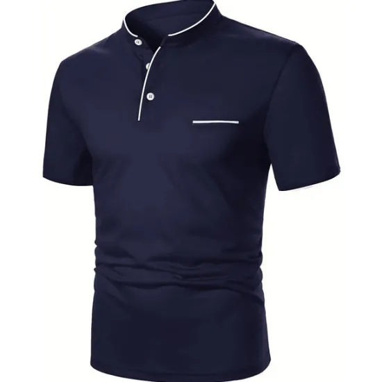 New OUKU Men's Cotton Blend Polo Shirt Golf Shirt Street Casual Stand Collar Banded Collar Short Sleeve Fashion Basic Plain Classic Summer Regular Fit Navy Black White Red Cotton Blend Polo Shirt