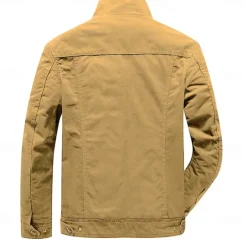 OUKU Men's Cotton Embroidered Military Jacket with Shoulder Straps Long Sleeve Standing Collar Multi-Pockets Trucker Jacket US Flag Print Tactical Outerwear