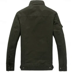 Online OUKU Men's Cotton Embroidered Military Jacket Windbreaker with Shoulder Straps Long Sleeve Standing Collar Multi-Pockets Trucker Jacket Cross Print Tactical Outerwear