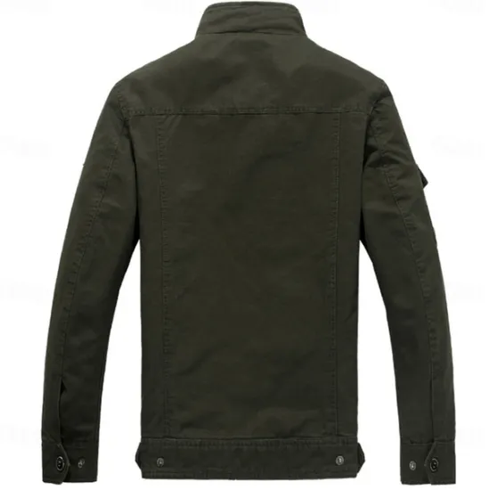 Online OUKU Men's Cotton Embroidered Military Jacket Windbreaker with Shoulder Straps Long Sleeve Standing Collar Multi-Pockets Trucker Jacket Cross Print Tactical Outerwear