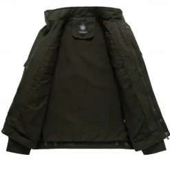 Online OUKU Men's Cotton Embroidered Military Jacket Windbreaker with Shoulder Straps Long Sleeve Standing Collar Multi-Pockets Trucker Jacket Cross Print Tactical Outerwear