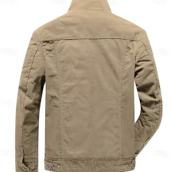 Best OUKU Men's Cotton Embroidered Military Jacket Cargo Jacket with Shoulder Straps Long Sleeve Standing Collar Multi-Pockets Coat Trucker Jacket Star Print Tactical Outerwear