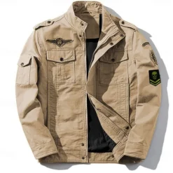 Discount OUKU Men's Cotton Embroidered Military Jacket Cargo Jacket with Shoulder Straps Long Sleeve Standing Collar Multi-Pockets Coat Trucker Jacket Skull Print Tactical Outerwear