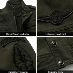 Discount OUKU Men's Cotton Embroidered Military Jacket Cargo Jacket with Shoulder Straps Long Sleeve Standing Collar Multi-Pockets Coat Trucker Jacket Skull Print Tactical Outerwear
