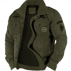 Outlet OUKU Men's Cotton Embroidered Military Jacket Cargo Jacket with Shoulder Straps Long Sleeve Standing Collar Multi-Pockets Coat Trucker Jacket 1776 Letter Print Tactical Outerwear