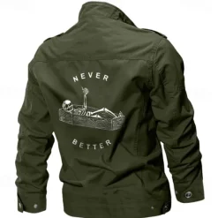 Outlet OUKU Men's Cotton Embroidered Military Jacket Cargo Jacket with Shoulder Straps Long Sleeve Standing Collar Multi-Pockets Coat Trucker Jacket Skull Letter Print Tactical Outerwear