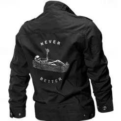 Outlet OUKU Men's Cotton Embroidered Military Jacket Cargo Jacket with Shoulder Straps Long Sleeve Standing Collar Multi-Pockets Coat Trucker Jacket Skull Letter Print Tactical Outerwear