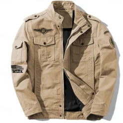 Discount OUKU Men's Cotton Embroidered Military Jacket Cargo Jacket with Shoulder Straps Long Sleeve Standing Collar Multi-Pockets Coat Trucker Jacket Bat Print Tactical Outerwear