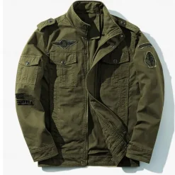 Discount OUKU Men's Cotton Embroidered Military Jacket Cargo Jacket with Shoulder Straps Long Sleeve Standing Collar Multi-Pockets Coat Trucker Jacket Bat Print Tactical Outerwear