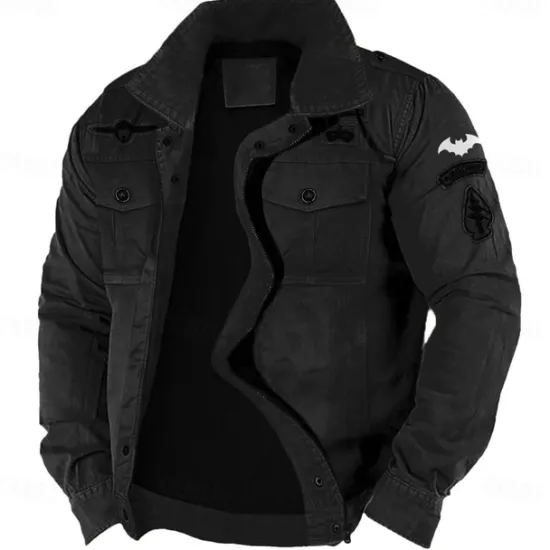 Outlet OUKU Men's Cotton Embroidered Military Jacket Cargo Jacket with Shoulder Straps Long Sleeve Standing Collar Multi-Pockets Coat Trucker Jacket Tactical Outerwear
