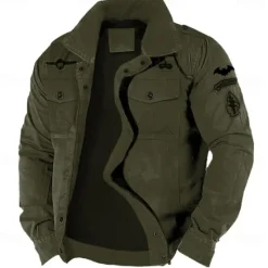 Outlet OUKU Men's Cotton Embroidered Military Jacket Cargo Jacket with Shoulder Straps Long Sleeve Standing Collar Multi-Pockets Coat Trucker Jacket Tactical Outerwear