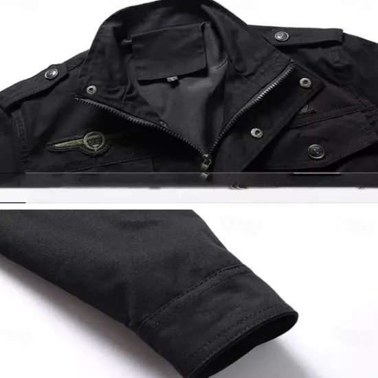 Outlet OUKU Men's Cotton Embroidered Military Jacket Cargo Jacket with Shoulder Straps Long Sleeve Standing Collar Multi-Pockets Coat Trucker Jacket Tactical Outerwear