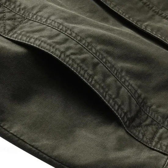 Outlet OUKU Men's Cotton Embroidered Military Jacket Cargo Jacket with Shoulder Straps Long Sleeve Standing Collar Multi-Pockets Coat Trucker Jacket US Flag Print Tactical Outerwear