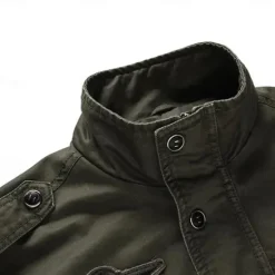 Outlet OUKU Men's Cotton Embroidered Military Jacket Cargo Jacket with Shoulder Straps Long Sleeve Standing Collar Multi-Pockets Coat Trucker Jacket US Flag Print Tactical Outerwear