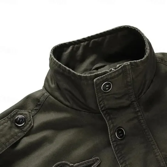 Outlet OUKU Men's Cotton Embroidered Military Jacket Cargo Jacket with Shoulder Straps Long Sleeve Standing Collar Multi-Pockets Coat Trucker Jacket US Flag Print Tactical Outerwear