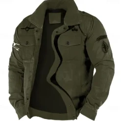 New OUKU Men's Cotton Embroidered Military Jacket Cargo Jacket with Shoulder Straps Long Sleeve Standing Collar Multi-Pockets Coat Trucker Jacket Western Cow Print Tactical Outerwear