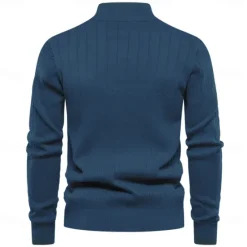 Clearance OUKU Men's Cotton Knit Vertical Stripes Half Zip Knitwear Elegant Christmas Gifts Home Clothing Apparel Fall Winter Black Navy Blue S M L