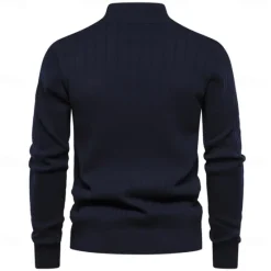 Clearance OUKU Men's Cotton Knit Vertical Stripes Half Zip Knitwear Elegant Christmas Gifts Home Clothing Apparel Fall Winter Black Navy Blue S M L