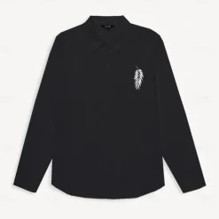 Online OUKU Men's Cotton Linen Shirt White Long Sleeve Turndown Summer Spring Outdoor Office Clothing Apparel Black