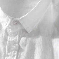 Sale OUKU Men's Cotton Linen Shirt Plain Vacation White Sky Blue Dark Blue Apricot Short Sleeve Grandad Summer Clothing Apparel