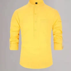 New OUKU Men's Cotton Linen Shirt Plain Daily Wear Black White Yellow Dark Navy 3/4 Length Sleeve Henley Clothing Apparel Button-Down