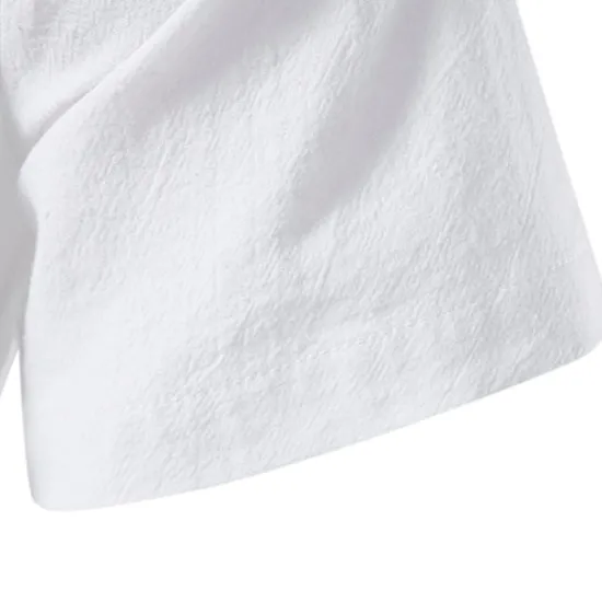 Online OUKU Men's Cotton Linen Shirt Summer Shirt Casual Shirt Beach Shirt Solid Color Vacation Casual Black White Khaki Dark Blue Short Sleeve Hooded Summer Clothing Apparel Drawstring