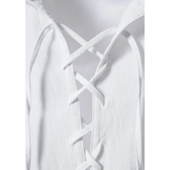 Online OUKU Men's Cotton Linen Shirt Summer Shirt Casual Shirt Beach Shirt Solid Color Vacation Casual Black White Khaki Dark Blue Short Sleeve Hooded Summer Clothing Apparel Drawstring