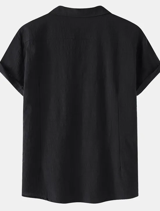 New OUKU Men's Cotton Linen Shirt White Cotton Shirt Summer Shirt Casual Shirt Cuban Collar Shirt Plain Vacation Hawaiian Black White Yellow Green Short Sleeve Lapel Spring & Summer Clothing Apparel Pocket