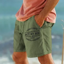 Discount OUKU Men's Cotton Linen Shorts Summer Shorts Casual Shorts Drawstring Elastic Waist Front Pocket Letter Graphic Prints Breathable Soft Short Outdoor Casual Daily Streetwear Designer Micro-elastic