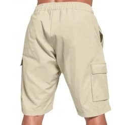Online OUKU Men's Cotton Linen Shorts Cargo Shorts Shorts Summer Shorts Drawstring Elastic Waist Multi Pocket Plain Comfort Wearable Knee Length Outdoor Sport Daily Fashion Casual Black White Micro-elastic