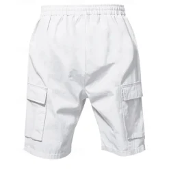 Online OUKU Men's Cotton Linen Shorts Cargo Shorts Shorts Summer Shorts Drawstring Elastic Waist Multi Pocket Plain Comfort Wearable Knee Length Outdoor Sport Daily Fashion Casual Black White Micro-elastic