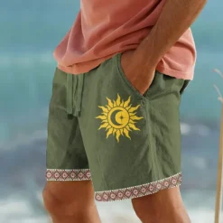 Sale OUKU Men's Cotton Linen Shorts Summer Shorts Beach Shorts Print Drawstring Elastic Waist Sun Comfort Breathable Short Outdoor Holiday Going out Cotton Blend Hawaiian Ethnic Style White Army Green