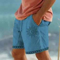 Sale OUKU Men's Cotton Linen Shorts Summer Shorts Beach Shorts Print Drawstring Elastic Waist Sun Comfort Breathable Short Outdoor Holiday Going out Cotton Blend Hawaiian Ethnic Style White Army Green