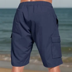 New OUKU Men's Cotton Linen Shorts Cargo Shorts Shorts Summer Shorts Drawstring Elastic Waist Multi Pocket Plain Comfort Wearable Knee Length Outdoor Sport Daily Fashion Casual Black White