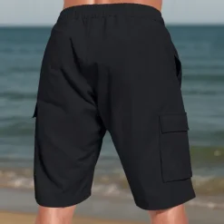 New OUKU Men's Cotton Linen Shorts Cargo Shorts Shorts Summer Shorts Drawstring Elastic Waist Multi Pocket Plain Comfort Wearable Knee Length Outdoor Sport Daily Fashion Casual Black White