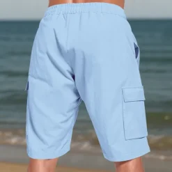 New OUKU Men's Cotton Linen Shorts Cargo Shorts Shorts Summer Shorts Drawstring Elastic Waist Multi Pocket Plain Comfort Wearable Knee Length Outdoor Sport Daily Fashion Casual Black White