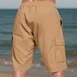 New OUKU Men's Cotton Linen Shorts Cargo Shorts Shorts Summer Shorts Drawstring Elastic Waist Multi Pocket Plain Comfort Wearable Knee Length Outdoor Sport Daily Fashion Casual Black White
