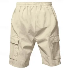 New OUKU Men's Cotton Linen Shorts Cargo Shorts Shorts Summer Shorts Drawstring Elastic Waist Multi Pocket Plain Comfort Wearable Knee Length Outdoor Sport Daily Fashion Casual Black White