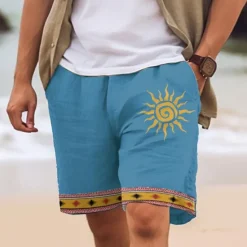 New OUKU Men's Cotton Linen Shorts Summer Shorts Beach Shorts Print Drawstring Elastic Waist Sun Comfort Breathable Short Outdoor Holiday Going out Cotton Blend Ethnic Style Casual White Pink