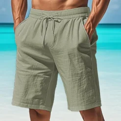 Clearance OUKU Men's Cotton Linen Shorts Pocket Drawstring Elastic Waist Plain Comfort Breathable Short Vacation Black White