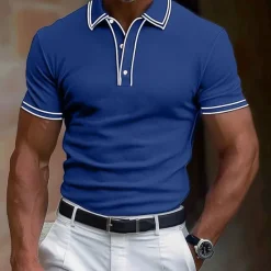 Discount OUKU Men's Cotton Polo Shirt Golf Shirt Work Business Ribbed Polo Collar Classic Short Sleeve Basic Modern Solid Color Patchwork Buttons Spring & Summer Regular Fit Dark Grey Black Burgundy Navy Blue