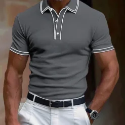 Discount OUKU Men's Cotton Polo Shirt Golf Shirt Work Business Ribbed Polo Collar Classic Short Sleeve Basic Modern Solid Color Patchwork Buttons Spring & Summer Regular Fit Dark Grey Black Burgundy Navy Blue