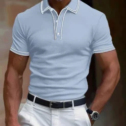 Discount OUKU Men's Cotton Polo Shirt Golf Shirt Work Business Ribbed Polo Collar Classic Short Sleeve Basic Modern Solid Color Patchwork Buttons Spring & Summer Regular Fit Dark Grey Black Burgundy Navy Blue
